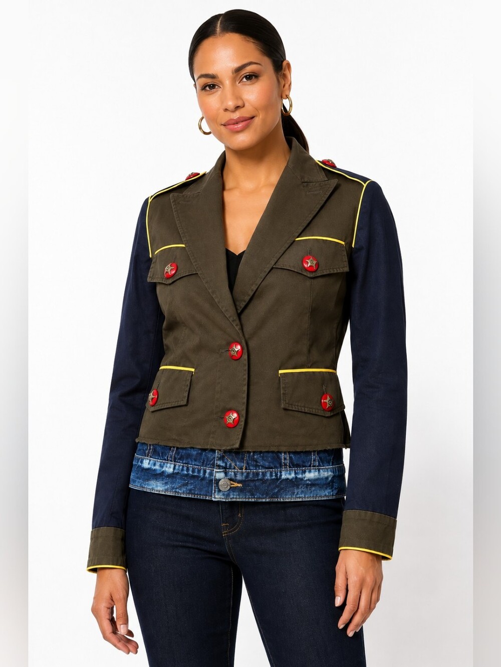 DSQUARED2 Military Green Cotton Twill Denim Layered Jacket IT 40 US 4 Blazer